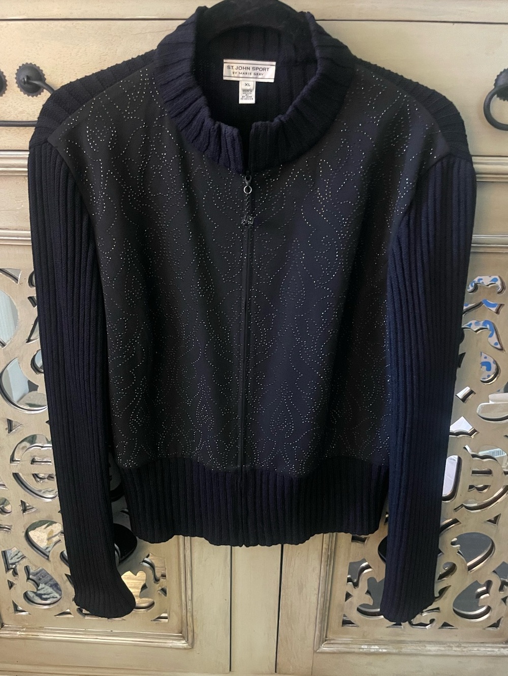 St. John Sport black Zip-Front Turtleneck Sweater